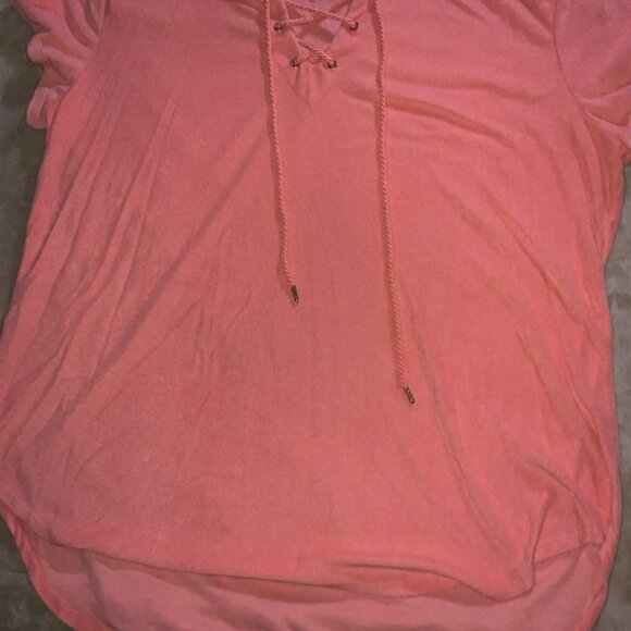Time and Tru Women 2xl Coral Terry Cloth Tie Tunic Swim Cover Up Hooded Top (Q) - Picture 2 of 6